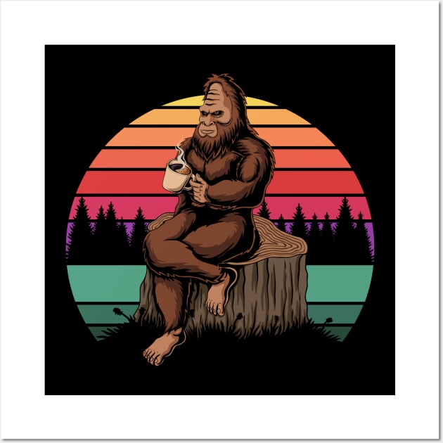 bigfoot drinking coffee Wall Art by Mako Design 